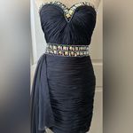 Jolene Chiffon Strapless Jeweled Chiffon‎ Tail Ruched Cocktail Dress Sz 6 $390 Black Photo 13