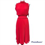 Nanette Lepore  size 6 crimson ruby pleated dress sleeveless mock neck 3 button Photo 14
