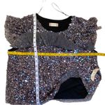 Altar'd State  Medium Top babydoll Sequin Blouse Y2K Ruffle Shirt Gunmetal Grey Photo 8