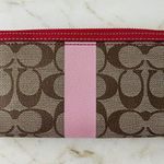 Coach Heritage Khaki Pink Stripe Accordion Zip Wallet In Signature Canvas Photo 3
