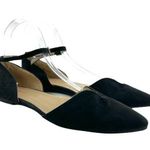 JustFab  (6.5) Meena Black faux Suede Pointed Toe Ankle Strap D’Orsay Flats Shoes Photo 0