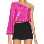 Show Me Your Mumu Revolve One Shoulder Sequin Party Top Bright Pink Size Small Photo 2