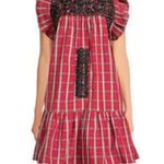 J. Marie Ruffle Neck Plaid Embroidered Tiered Mini Dress Red & Black NWT XS Photo 9