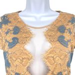 Storia Floral Lace Mesh Short Sleeve Mini Dress Blue Beige Size Small Photo 2