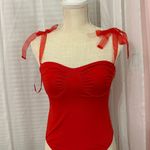 Princess Polly - Red corset bodysuit with ruched bust and bow ties, size 8 (large) Photo 0