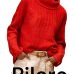 Pilcro  womens small oversized anthropologie red rust knit cowl turtleneck sweate Photo 0