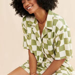 ONA Checker Terry Oversized Button Down Greyed Olive Small Green Photo 0