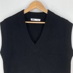 ZARA  Oversized Rib Knit Sleeveless V-Neck Pullover Sweater Vest in Black Photo 5