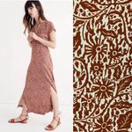 Madewell  Woodblock Floral V-Neck Front Slits Maxi‎ Dress Brown Cream Size 2 Photo 2