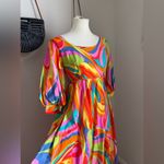 Vintage 1960s Keone Sportswear Hawaii Swirl Maxi Dress, Size 13/14 Orange Size M Photo 2