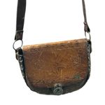 Roberta Vintage Brown Tooled Leather Saddle Bag Purse Floral Design Brown Photo 13