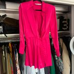 ZARA hot pink satin effect button down long sleeve mini dress L Photo 5