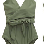 Aerie  Wrap One Piece Swimsuit S Long Olive Green New Photo 0