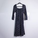 OPT Classic Smocked Square Neck Long Sleeve High Slit Midi Dress Multi Print 4 Photo 3