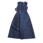 Kay Unger NWT Belinda Midi in Midnight Blue Pleated Jacquard Dress 2 $268 Photo 1