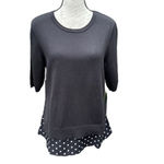 Isaac Mizrahi Live! Mixed Media Layered Look Top Black Polka Dots Sz M Photo 1