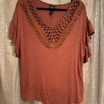 Daytrip BKE  Sequoia Brown Crochet Flutter Sleeve Top Large Photo 0