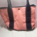 J.Crew Canvas Tote Bag Pink Navy Blue Handles Lined Interior Medium Size Cotton Photo 3