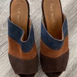 Vintage Y2k wooden clog platform open toe heels leather suede blue brown tan 7.5 Multiple Photo 4
