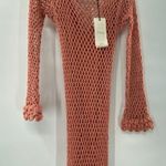 NEW AYNI IMAC Crochet Mesh Maxi Dress Side Slits Pima Cotton Medium Coral Knit Pink Photo 6