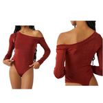Free People Intimately  That’s Hot Bodysuit Womens SZ Large Burnt Red Long Sleeve Photo 1