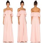 Amanda Uprichard  Delilah Off Shoulder Ruffle Trim Maxi Dress Dusty Rose Womens M Photo 1