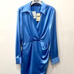ZARA NWT  Satin Draped Neck Collar Wrap Mini Dress Light Blue Women's Size Medium Photo 2