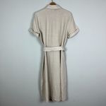 Charter Club Shirt Dress 12 Beige 100% Linen Midi Button Up Belted Short Sleeve Photo 8