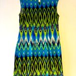 Sandra Darren  Dress Blue Green Sheath Sleeveless Embellished Key Hole Stretch 12 Photo 1