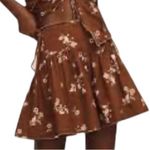 Anthropologie Basque Waist Mini Skirt Brown Cream Floral Bows cotton linen Fall Photo 0