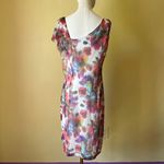 Joseph Ribkoff Floral Mesh Sheath Dress Watercolor Print Ruched Asymmetrical 12 Photo 4