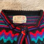Handmade Cardigan Sweater Size Medium Knitted Black Colorful Bow Buttons‎ Womens Photo 3