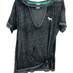 PINK - Victoria's Secret  Size XS Shirt Gray Tie‎ Front Open V Neck Keyhole Tee Photo 0