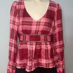 Jun & Ivy Francesca’s  burgundy pink plaid v-neck peplum blouse top NWT large Photo 0