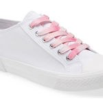 BP White Canvas Sneakers with Pink Ombre Laces Size 6.5 Casual Shoes Photo 0