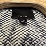 Lumiere Women’s Size Medium Cardigan‎ Sweater Ivory Blue Diamond Geo Pattern Photo 3