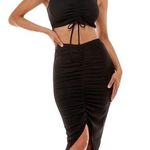 Bebe Two-Piece Shirred Mesh Dress 2 Piece In Black Size Medium NWT Photo 0