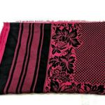Pink & Black Jacquard Patterned Scarf With Floral & Polka Dot Design 8d Photo 1