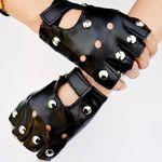 Black faux leather fingerless gloves with silver studs Photo 0
