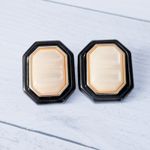 Vintage Clip On Earrings Black & Mother or Pearl? Large Retro Statement 1.5" Photo 1