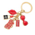 New Lipstick w/Sunglasses Fashion Keychain/Bag Charm Red w/gold Photo 0