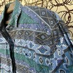 Vintage blue indigo purple Aztec Southwestern stripe short sleeve button shirt Size L Photo 1