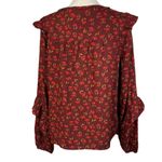 Sonoma  Medium Top Floral Ruffled Long Sleeve Tie Keyhole Neck Dark Rust Multi Photo 3