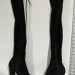 Forever 21 Womans Black Faux Suede Quarter Zip Otk Boots 7.5 Block Heel Photo 0