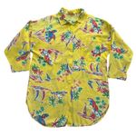 VTG 70s Loungees Shirt Womens 12/14 Yellow Parrot‎ Top Snap Cover Up Pocket USA Photo 0