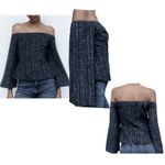 ZARA NEW Blue Tweed Textured Off Shoulder Top Flared Bell Long Sleeve Size Small Photo 1