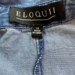 Eloquii  Blue Chambray Denim Ruffle Chest Long Sleeve Button Down Photo 4