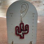 Red Saguaro Cactus Earrings with Leopard Print Photo 1