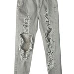 American Eagle  SZ 00 Mom Straight Jeans Mid-Rise Distressed Rips Pockets Gray Photo 0