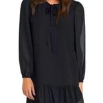 Draper James  Tie Neck Flounce Shift chiffon long sleeve Mini Dress small Black Photo 0